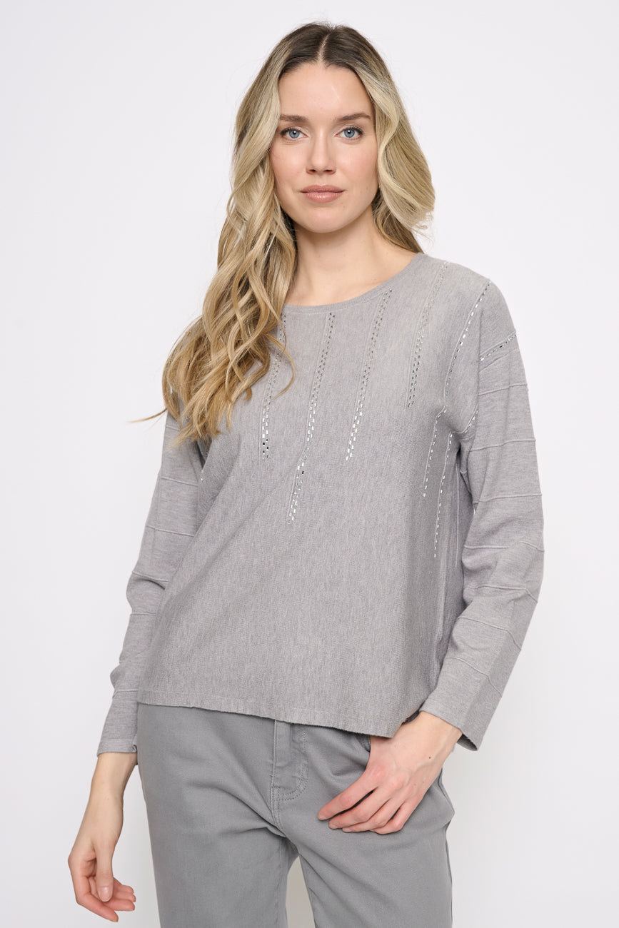 Rhinestone Linear Knit Top Front View