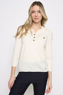 Johnny Collar Top with Metal Buttons Front View