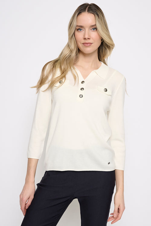 Johnny Collar Top with Metal Buttons Front View
