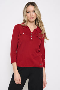 Johnny Collar Top with Metal Buttons