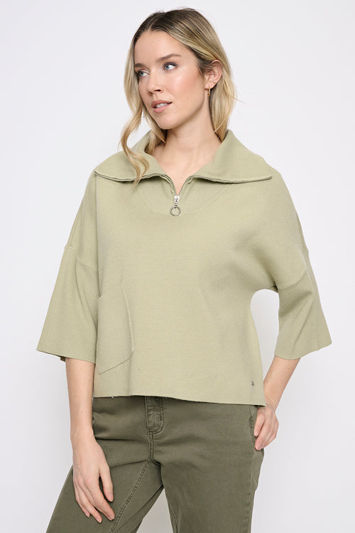 Half Zip Top with Pockets Front View