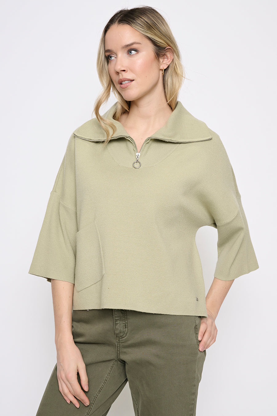 Half Zip Top with Pockets Front View