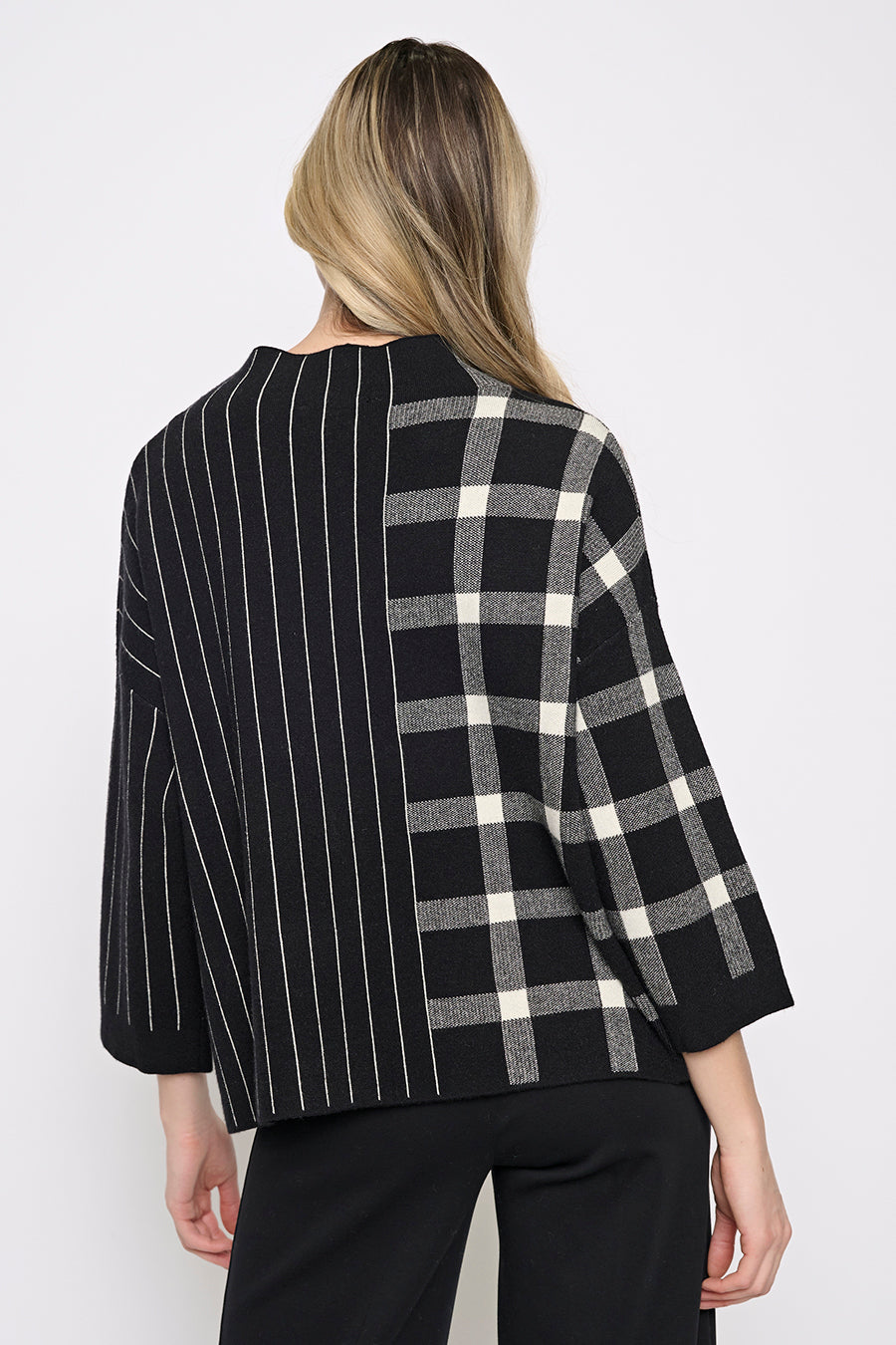 Plaid Stripe Funnel Neck Top