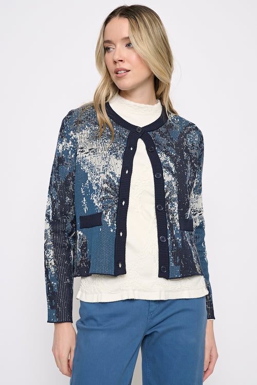 Button-Front Short Jacquard Jacket Front View