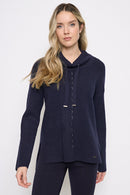 Embellished Drawstring Collar Top Front View