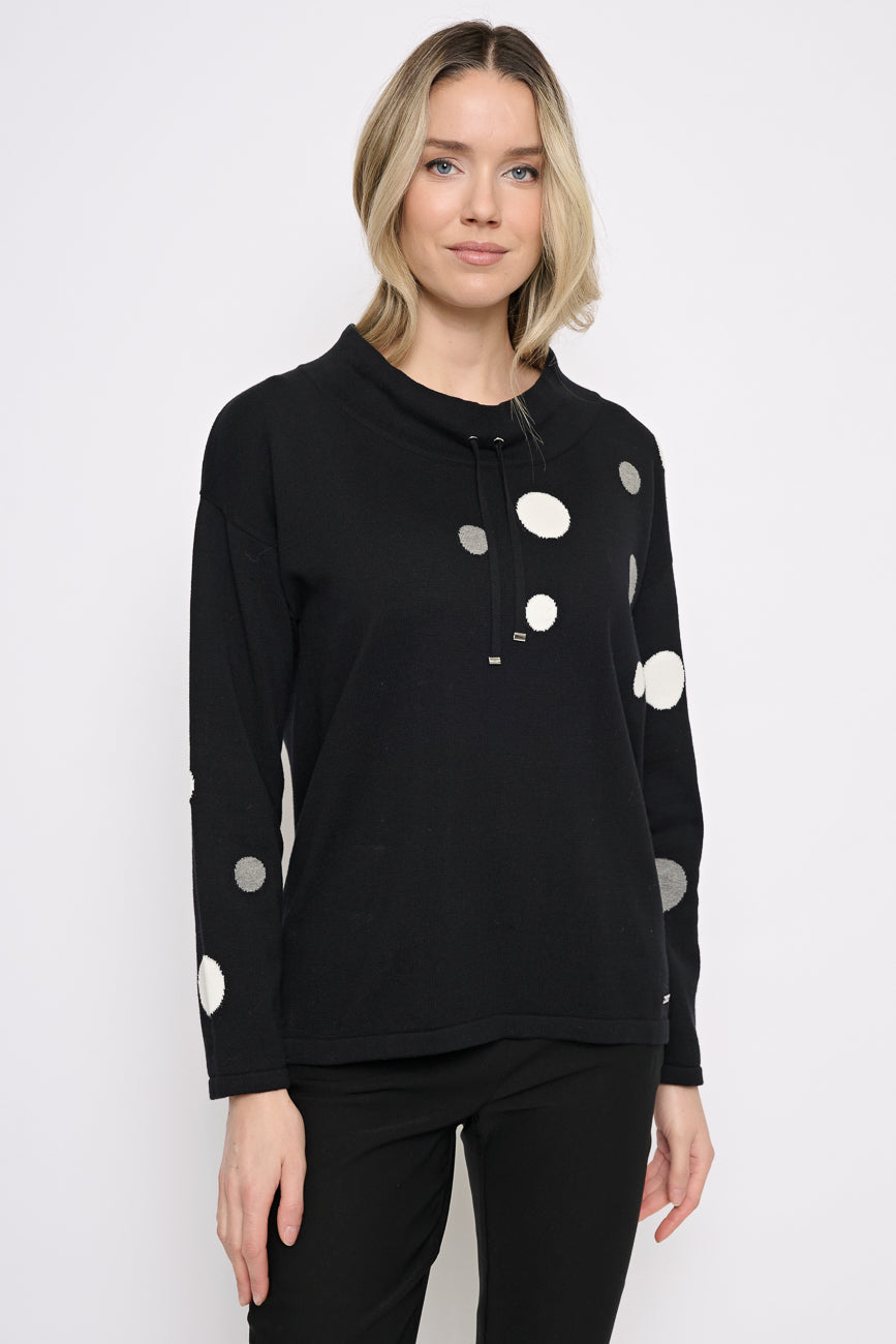 Polka Dot Drawstring Neck Top