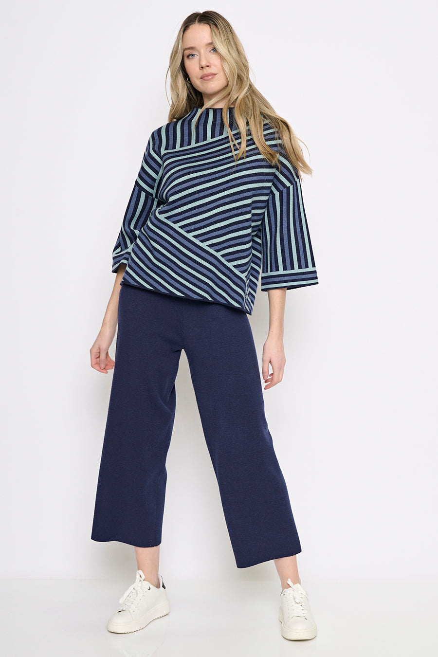Wide-Leg Ankle-Length Knit Pants Full View