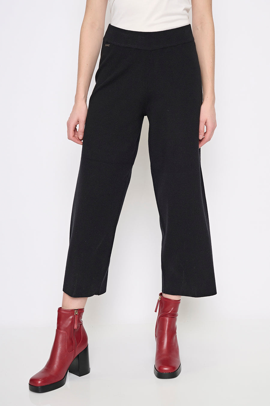 Wide-Leg Ankle-Length Knit Pants