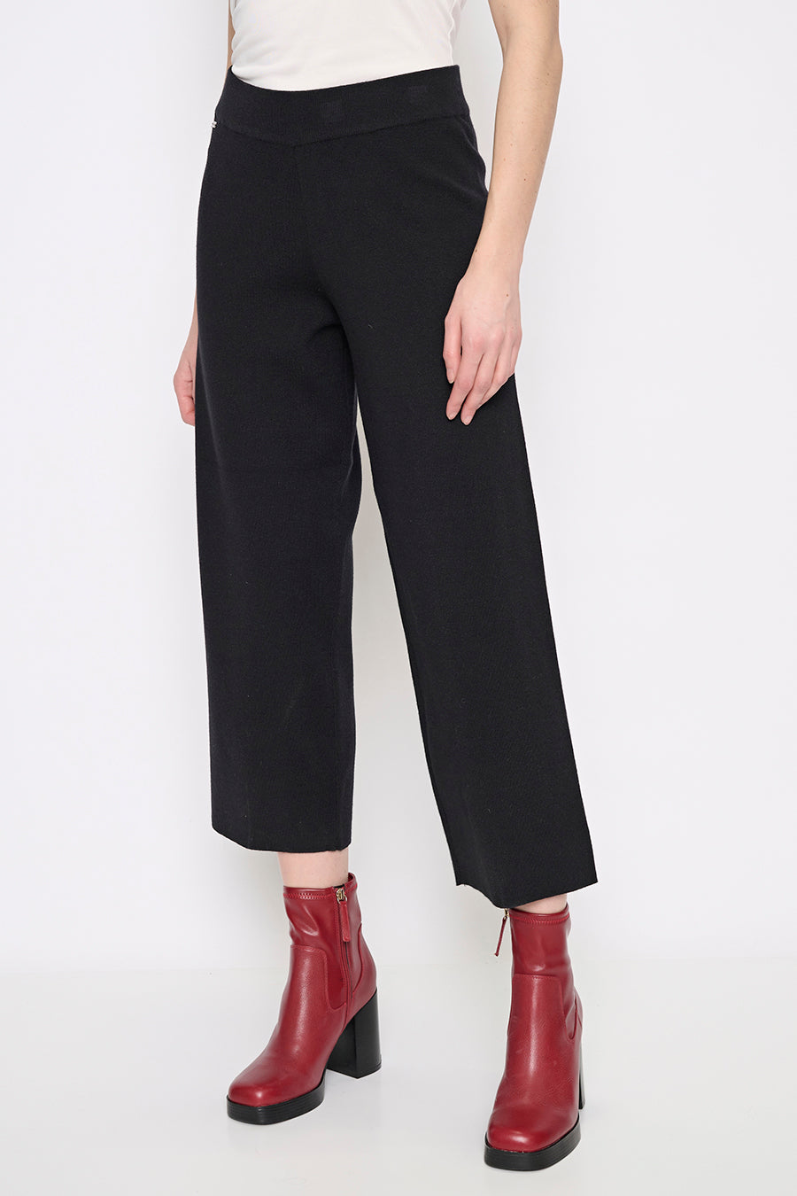 Wide-Leg Ankle-Length Knit Pants