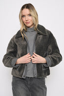 Polyurethane Trimmed Sherpa Jacket Front View