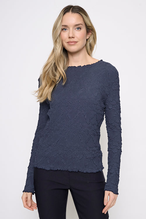 Long Sleeves Pleated Top Front View