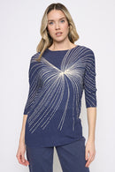 3/4 Sleeves Swirl Print Pleated Top Front View