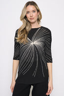 3/4 Sleeves Swirl Print Pleated Top Front View
