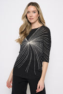 3/4 Sleeves Swirl Print Pleated Top Side View
