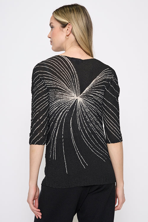3/4 Sleeves Swirl Print Pleated Top Back View