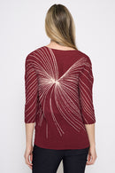 3/4 Sleeves Swirl Print Pleated Top Back View