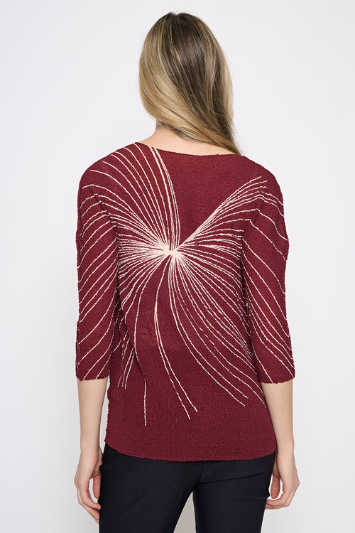 3/4 Sleeves Swirl Print Pleated Top Back View