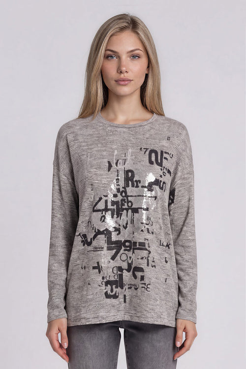 Embroidered Foil Print Top Front View