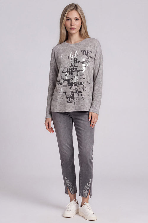 Embroidered Foil Print Top Full Length