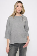 3/4 Sleeves Drawstring Neck Top Front View