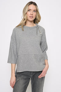 3/4 Sleeves Drawstring Neck Top