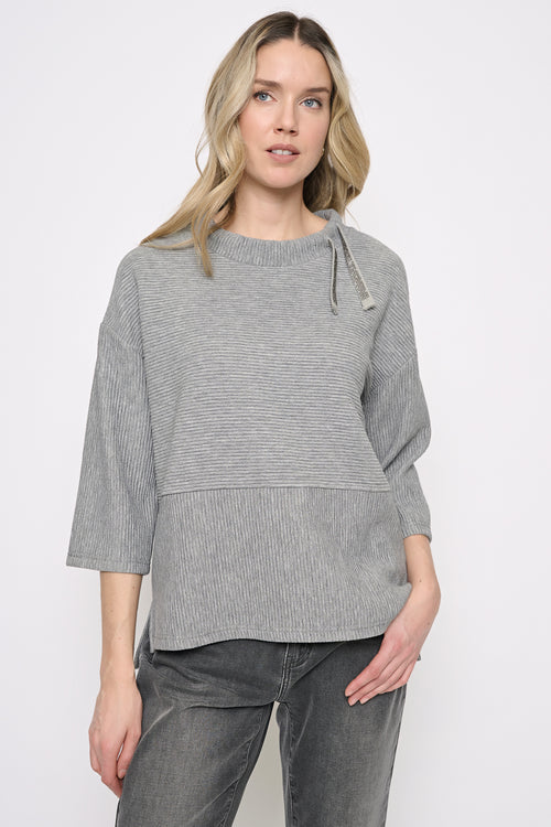 3/4 Sleeves Drawstring Neck Top Front View