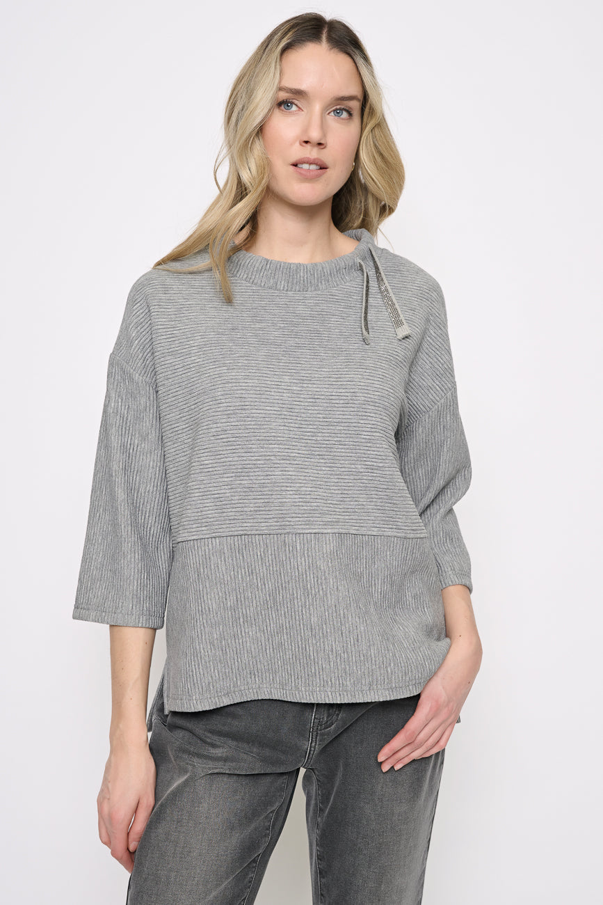 3/4 Sleeves Drawstring Neck Top