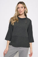 3/4 Sleeves Drawstring Neck Top Front View