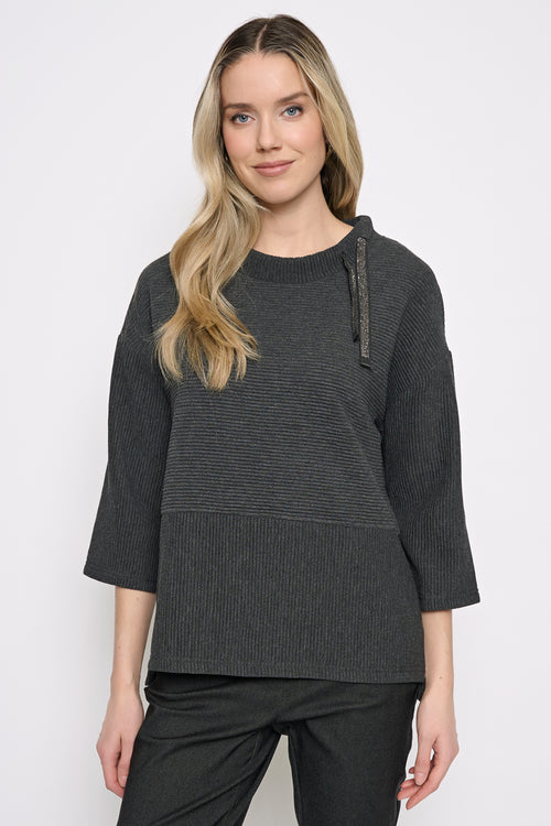 3/4 Sleeves Drawstring Neck Top Front View