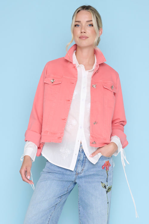 Flower Button Denim Jacket