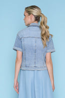 Short-Sleeve Glitter Denim Jacket Back View