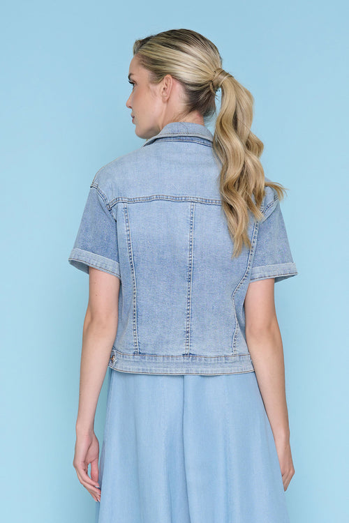 Short-Sleeve Glitter Denim Jacket Back View