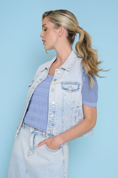 Rhinestone Denim Vest Side View