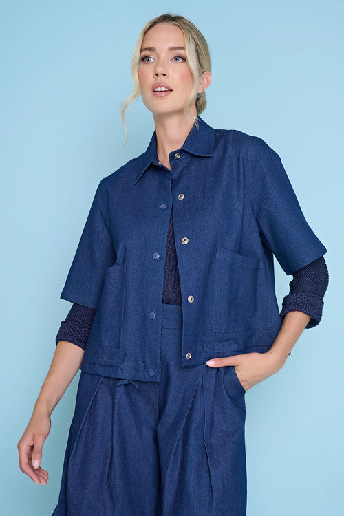 Short Sleeve Button-Front Jacket Front View