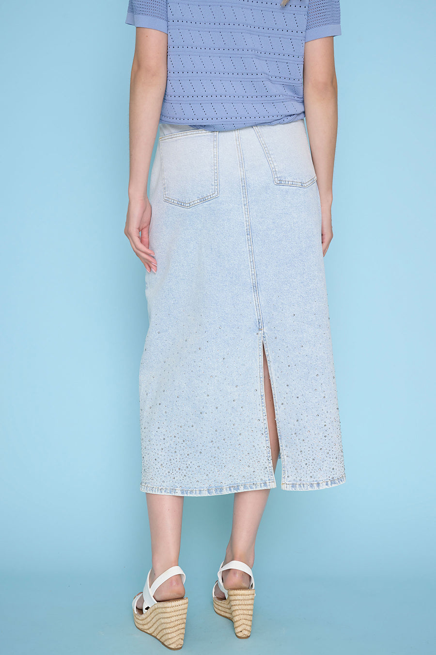 Rhinestone Denim Long Skirt