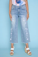 Embellished Wide-Leg Cropped Jeans Front View