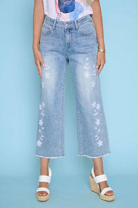 Embellished Wide-Leg Cropped Jeans