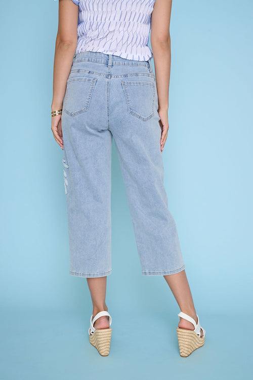 Leaf Applique Cropped Jeans Back View