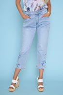 Floral Embellished Cropped Jeans Front View