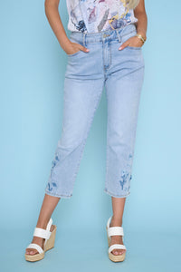 Floral Embellished Cropped Jeans