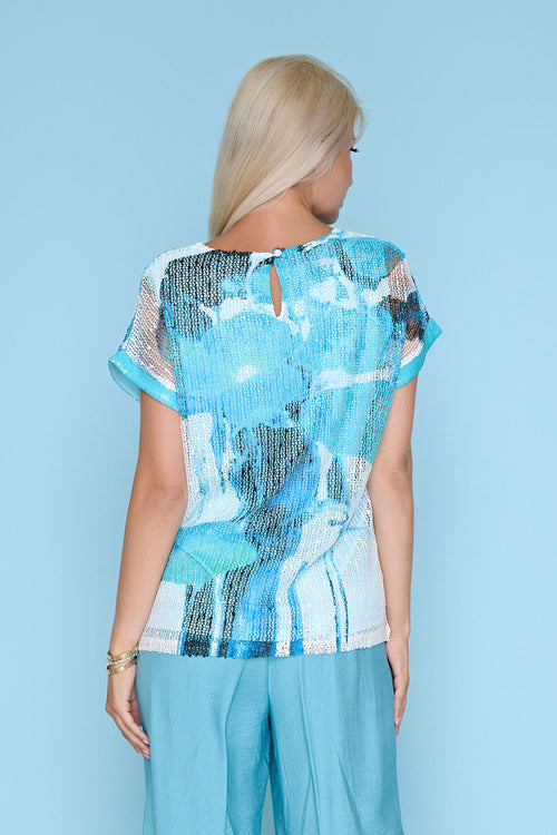 Contrast Cuff Printed Top Back View