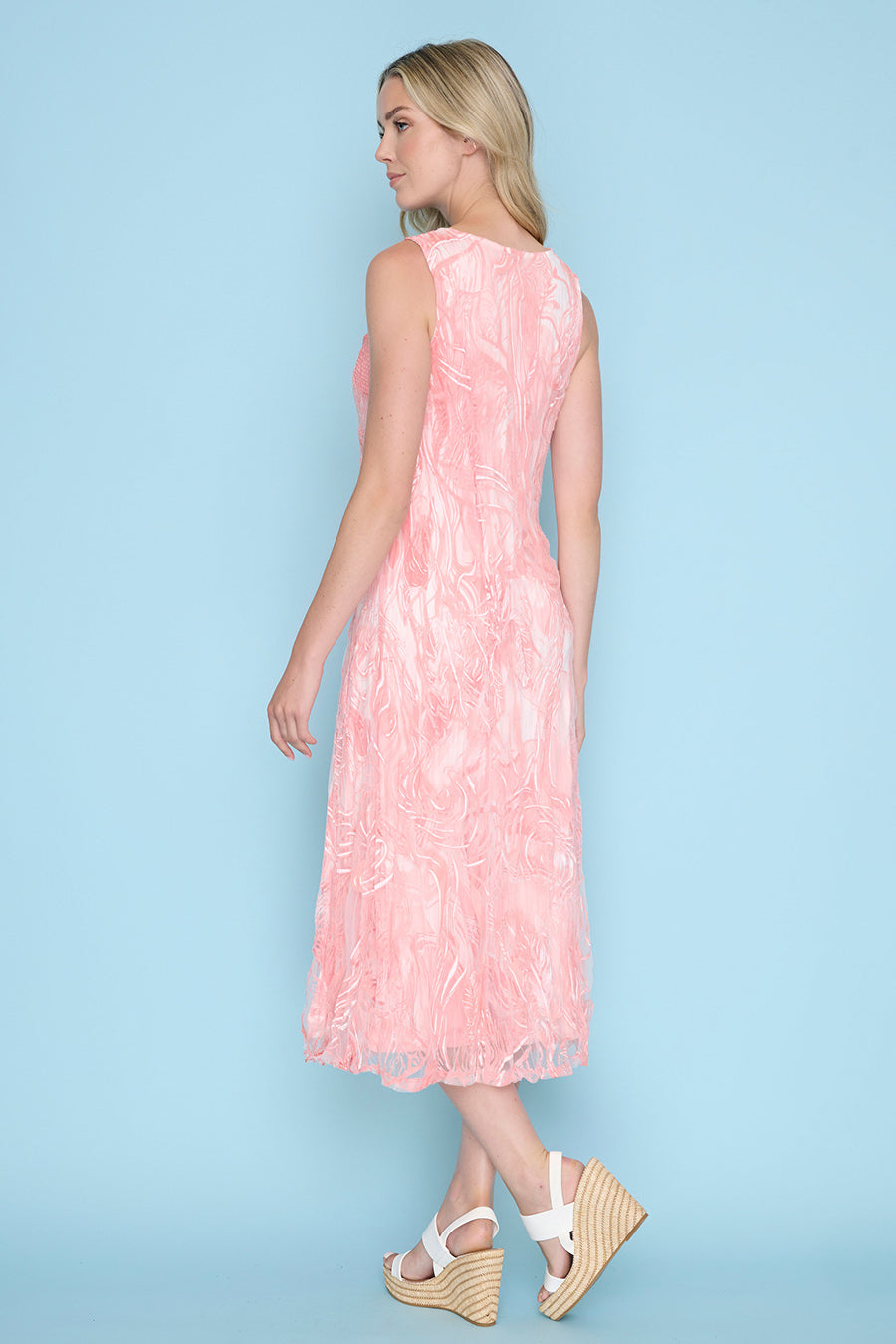 Burn Out Mesh Overlay Sleeveless Dress