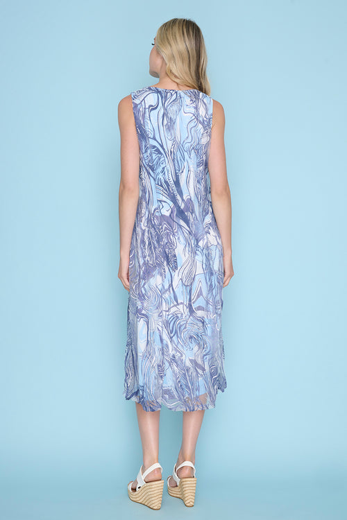 Burn Out Mesh Overlay Sleeveless Dress Back View