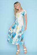 Cap Sleeve Printed Long Dress Front View