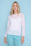 3/4 Sleeve Open Knit Top Front View