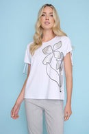 Ruched Shoulder Cord Embellished Top Front View