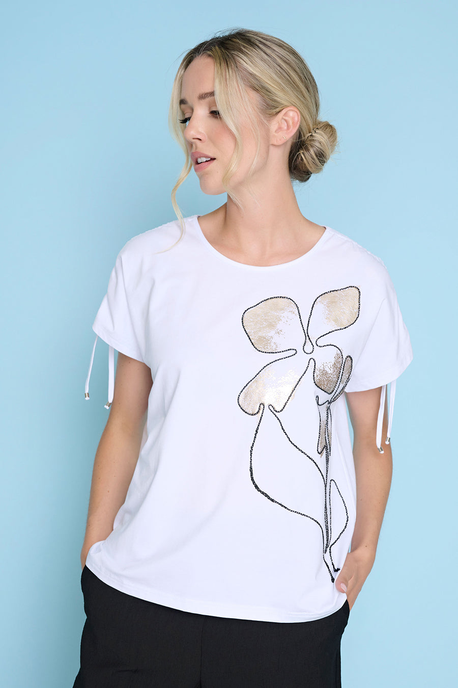 Ruched Shoulder Cord Embellished Top