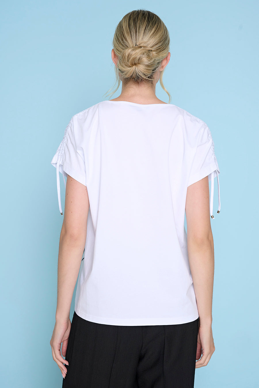 Ruched Shoulder Cord Embellished Top Back View