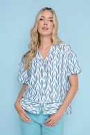Button-Front Puff Sleeve Top Front View
