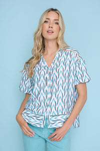 Button-Front Puff Sleeve Top